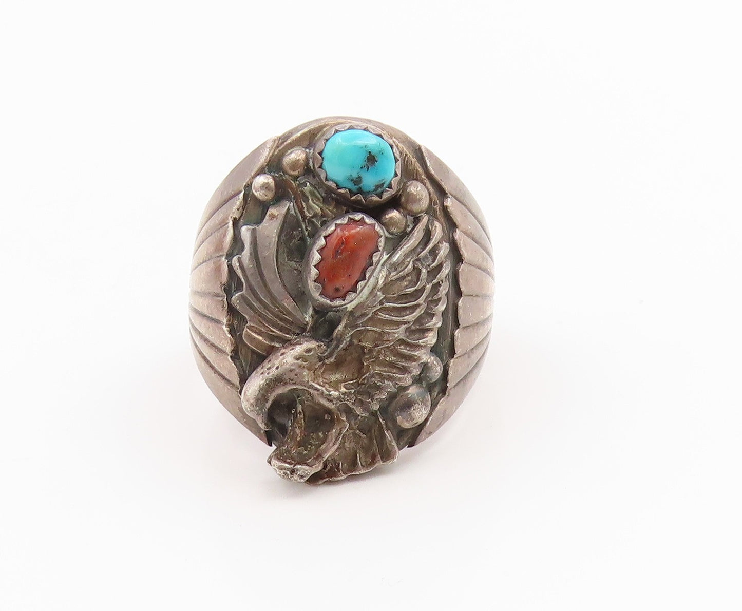 925 Sterling Silver Vintage Ring ROBERT BECENTI NAVAJO Gemstone Sz 12.5  RG35953