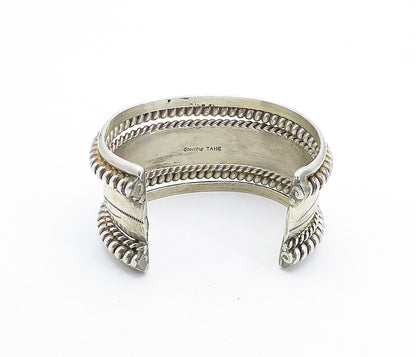 TAHE NAVAJO 925 Sterling Silver Vintage Etched Detail Twist Cuff Bracelet BT2666