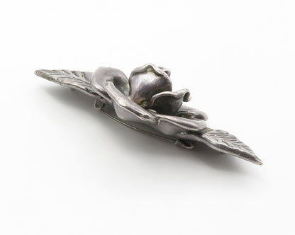 BAT AMI 925 Silver  Vintage Dark Tone Sculpted Rose Flower Brooch Pin  BP5504