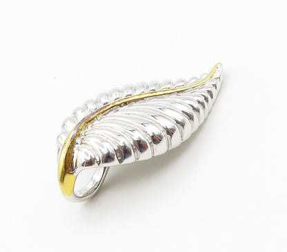 925 Sterling Silver  Shiny Polished Two Tone Floral Leaf Drop Pendant  PT11699