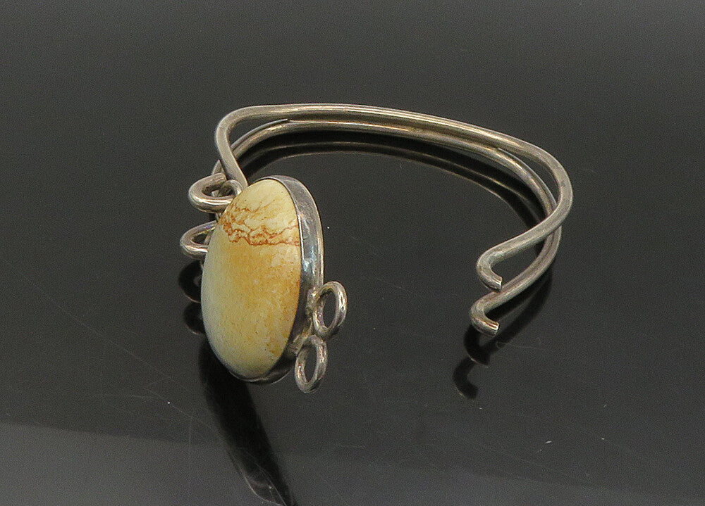 DESIGNER 925 Silver  Vintage Cabochon Cut Jasper Hook Bangle Bracelet  BT9052