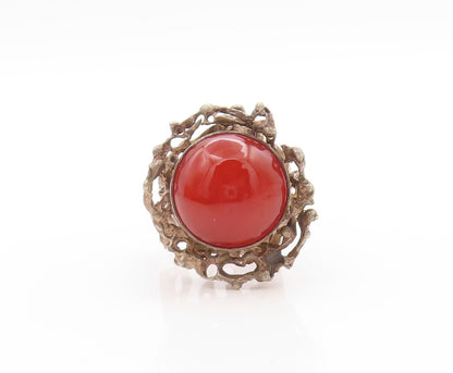 925 Sterling Silver Vintage Ring Brutalist Cabochon Carnelian   Sz 5.5  RG33617