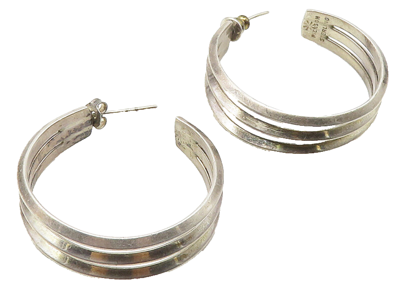 LISA PIERSON 925 Sterling Silver  Vintage Split Design Hoop Earrings  EG5665