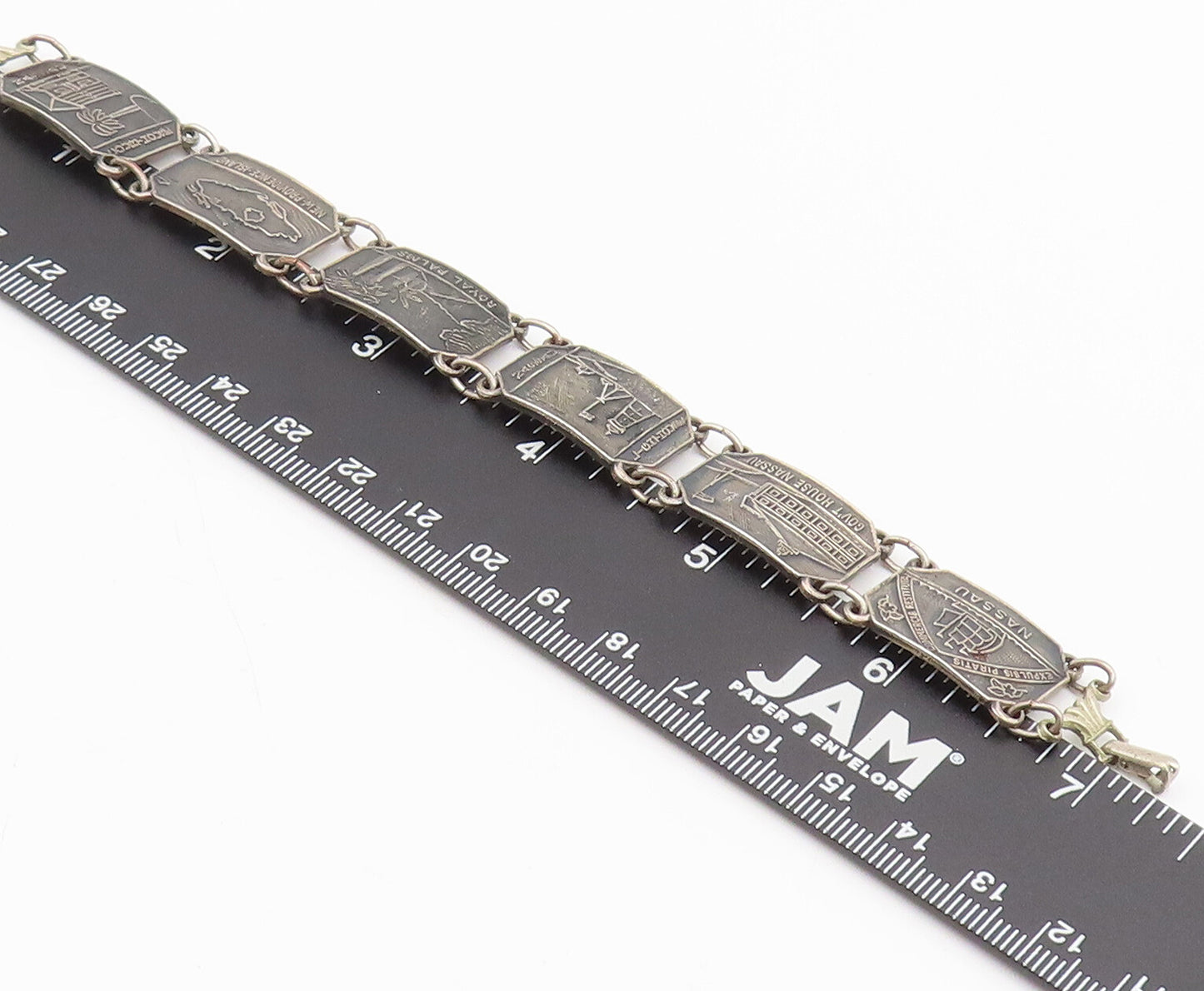 BMCO 925 Silver  Vintage Antique Carved Landscape Bahamas Bracelet  BT10096