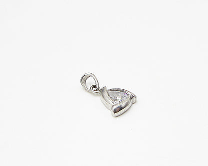 925 Sterling Silver  White Cubic Zirconia Triangular Drop Pendant  PT1934