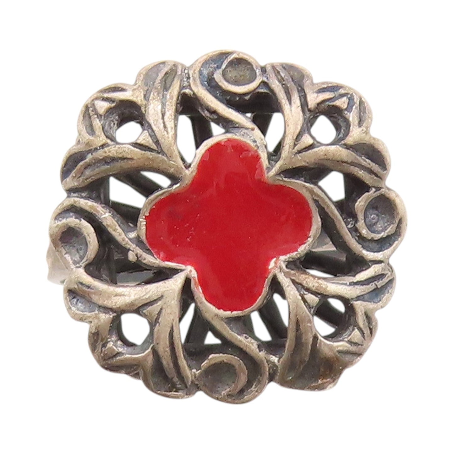 925 Sterling Silver Vintage Ring Enameled Victorian Swirly Flower  Sz 8  RG33009