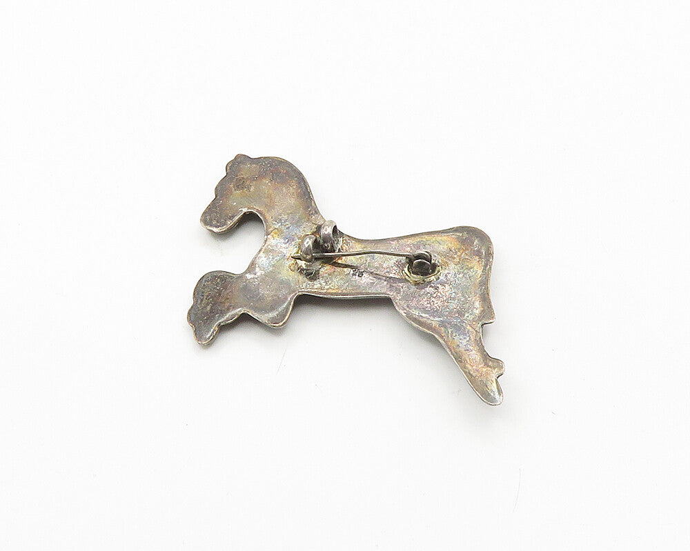 925 Sterling Silver  Vintage Dark Tone Leaping Horse Smooth Brooch Pin  BP7298