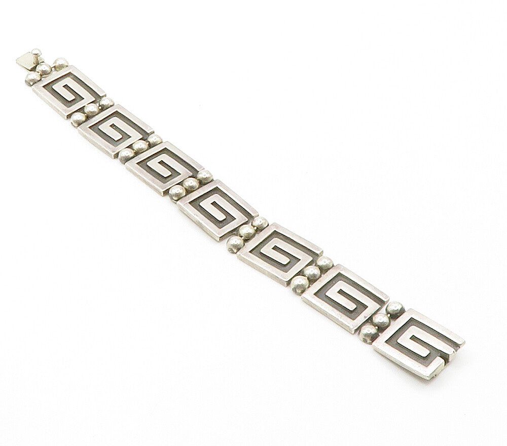 MEXICO 925 Silver Vintage Square Spiral Bubble Hinge Chain Bracelet  BT5955