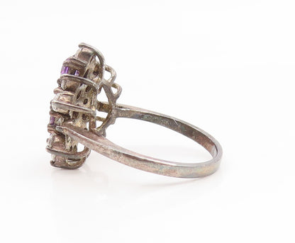 925 Sterling Silver Vintage Ring Amethyst & Topaz Cluster Band  Sz 8  RG35243