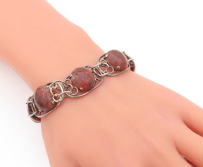 925 Sterling Silver Vintage Bracelet POLAND Brutalist Design Large Amber BT10815