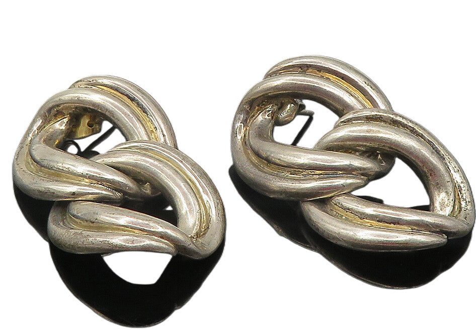 925 Sterling Silver  Vintage Shiny Open Round Linked Drop Earrings  EG5916