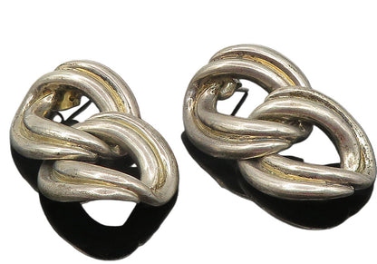 925 Sterling Silver  Vintage Shiny Open Round Linked Drop Earrings  EG5916