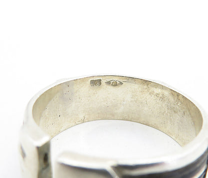 925 Sterling Silver  Vintage Shiny Two Tone Round Band Ring Sz 9.5  RG5112
