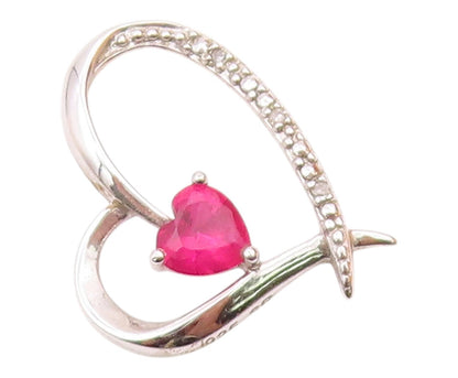 925 Silver  Vintage Genuine Diamond & Pink Topaz Love Heart Pendant  PT18993