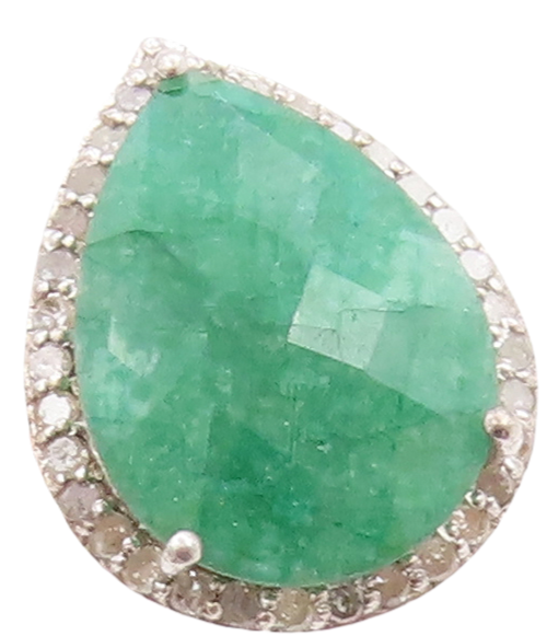 925 Sterling Silver Vintage Ring Diamonds Inlay Drop Cut Gemstone  Sz 6  RG31585