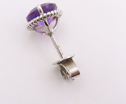 925 Sterling Silver Vintage Earrings Classic Amethyst Rope Bezel Studs  EG14127