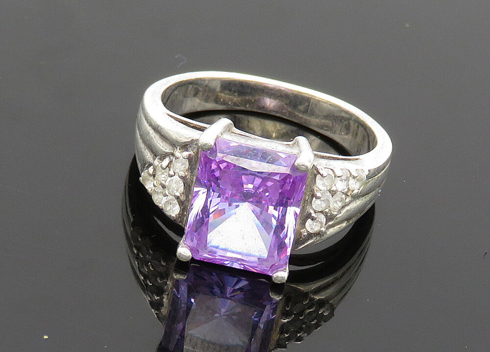 925 Sterling Silver  Vintage Purple Cubic Zirconia Band Ring Sz 8  RG20459