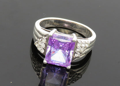 925 Sterling Silver  Vintage Purple Cubic Zirconia Band Ring Sz 8  RG20459