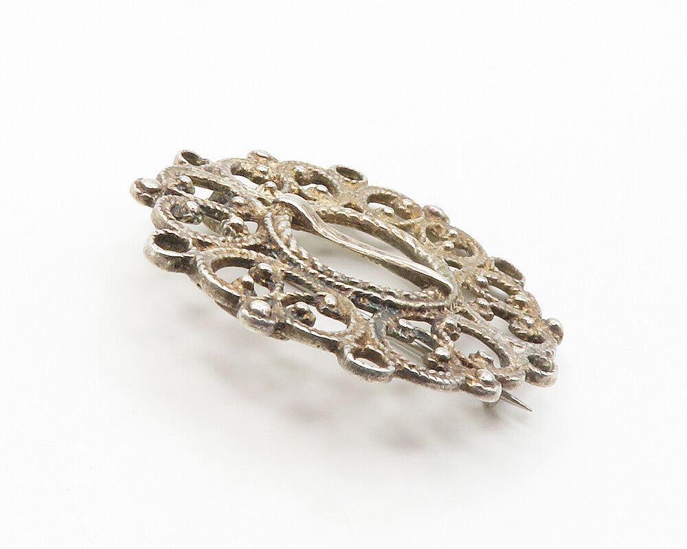 925 Sterling Silver  Vintage Antique Pretzel Swirl Round Brooch Pin  BP5613