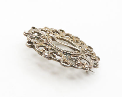 925 Sterling Silver  Vintage Antique Pretzel Swirl Round Brooch Pin  BP5613
