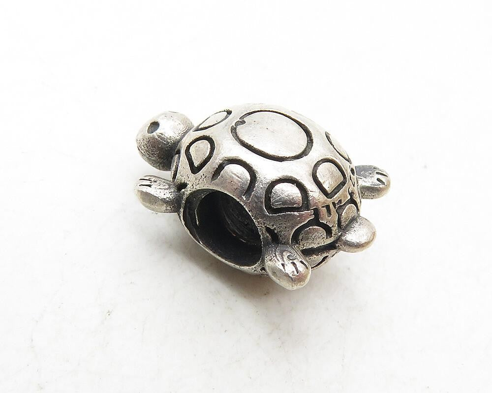 925 Sterling Silver  Vintage Shiny Petite Turtle Motif Slide Pendant  PT7546