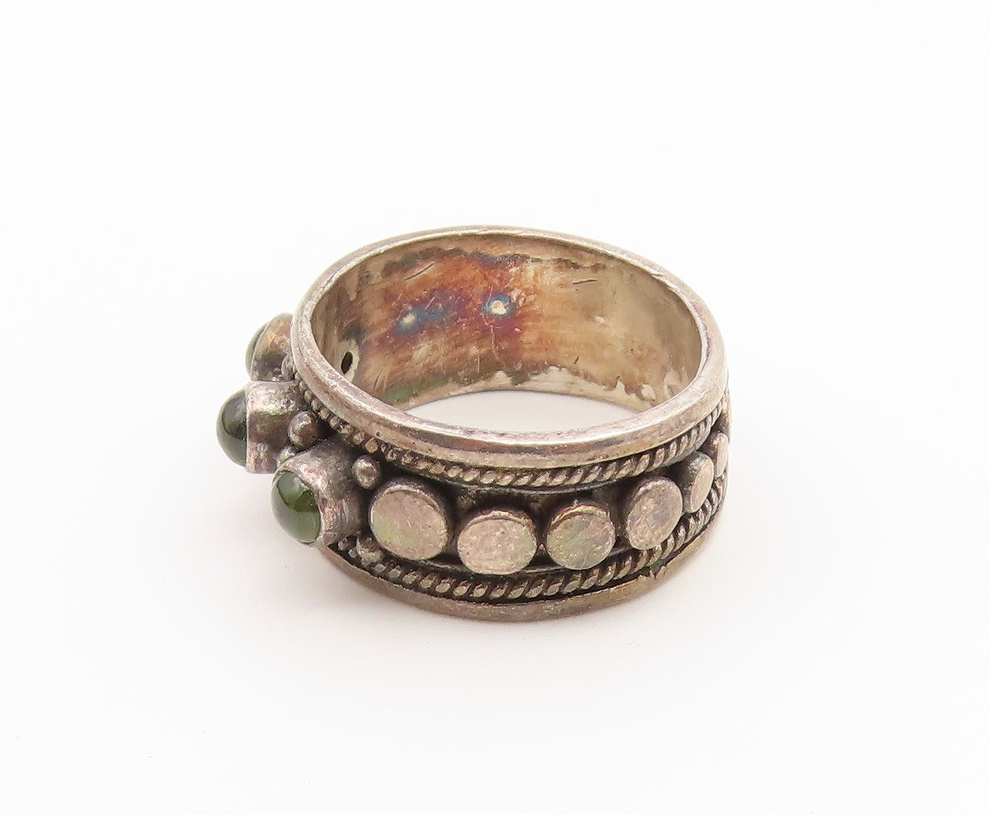 925 Sterling Silver Vintage Ring Classic Cabochon Peridot Band  Sz 8.5  RG36943