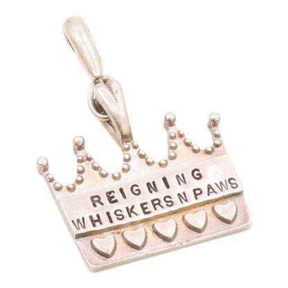 SILVER BONES 925 Silver  Vintage Reigning Whiskers Crown Pendant  PT19850