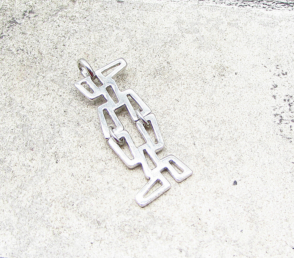 925 Sterling Silver  Linked Cut Out Art Deco Drop Pendant  PT1651
