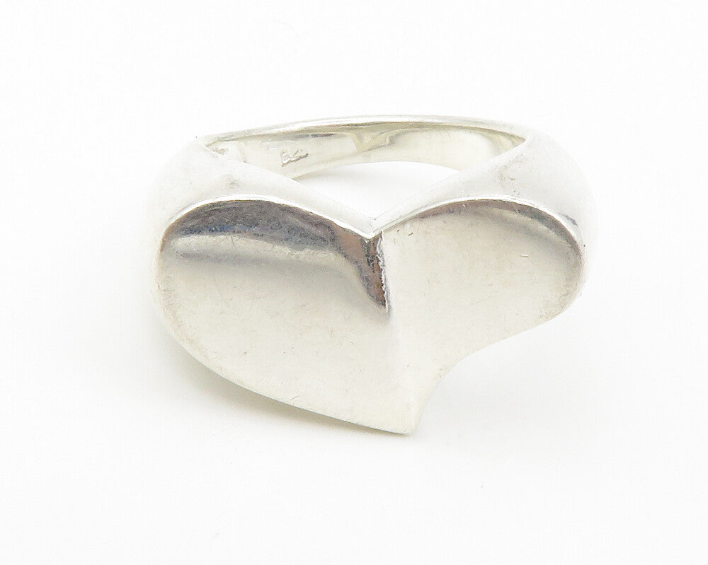 925 Sterling Silver  Vintage Shiny Love Heart Cocktail Ring Sz 10  RG14046