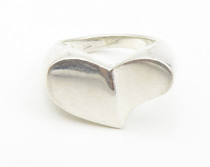925 Sterling Silver  Vintage Shiny Love Heart Cocktail Ring Sz 10  RG14046