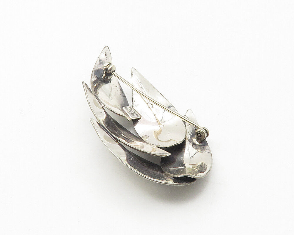 BEAU 925 Sterling Silver  Vintage Floral Leaf Bunch Motif Brooch Pin  BP4324