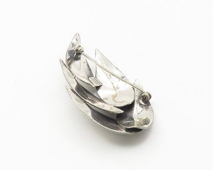 BEAU 925 Sterling Silver  Vintage Floral Leaf Bunch Motif Brooch Pin  BP4324