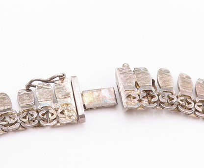 925 Sterling Silver Vintage Necklace Carved Small Flat Rectangular Links  NE4572