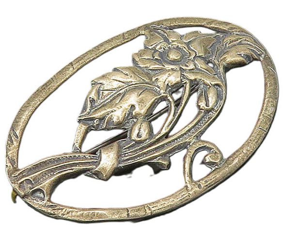 925 Sterling Silver  Vintage Dark Tone Floral Motif Oval Brooch Pin  BP8650