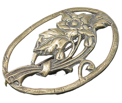 925 Sterling Silver  Vintage Dark Tone Floral Motif Oval Brooch Pin  BP8650