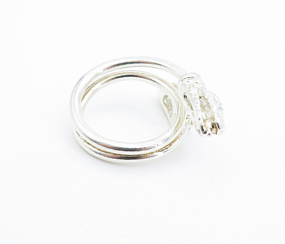 925 Sterling Silver  Vintage Shiny Snake's Head Bypass Band Ring Sz 6  RG6457