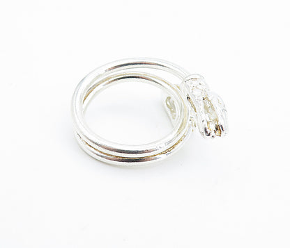 925 Sterling Silver  Vintage Shiny Snake's Head Bypass Band Ring Sz 6  RG6457