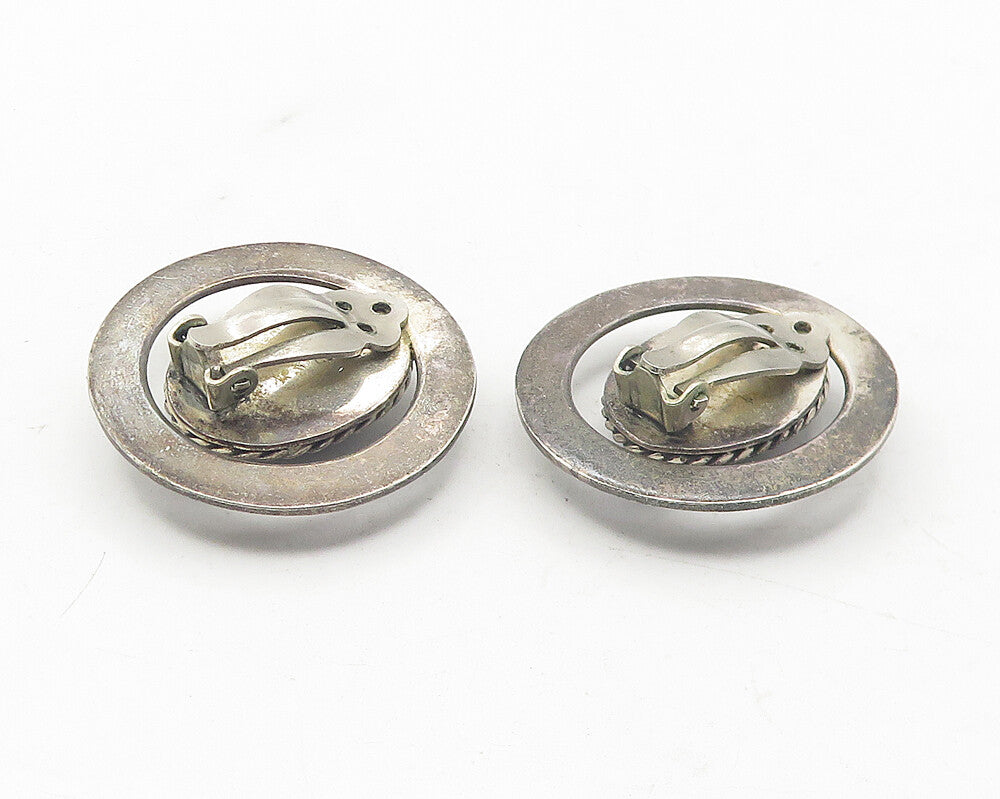 MEXICO 925 Silver  Vintage Hematite Dark Tone Twist Non Pierce Earrings EG6054