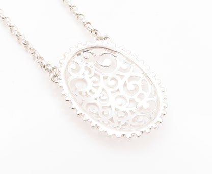 925 Sterling Silver Vintage Necklace Swirly Carved Oval Pendent  NE4577