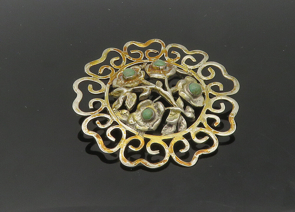 MEXICO 925 Sterling Silver  Vintage Turquoise Pretzel Brooch Pin  BP8261
