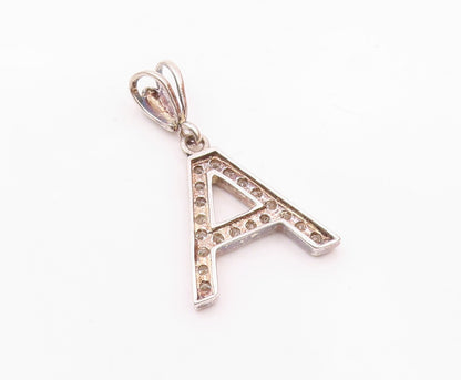 925 Sterling Silver  Vintage Cubic Zirconia Letter A Drop Pendant  PT6465