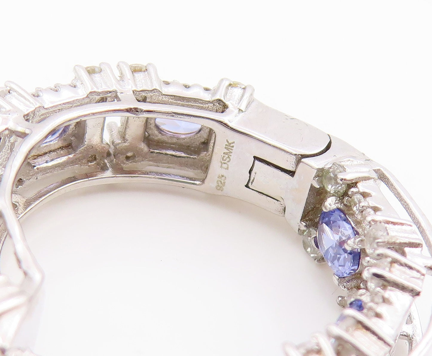 925 Sterling Silver Vintage Earrings Tanzanite Halo Sapphire Hoops  EG14335