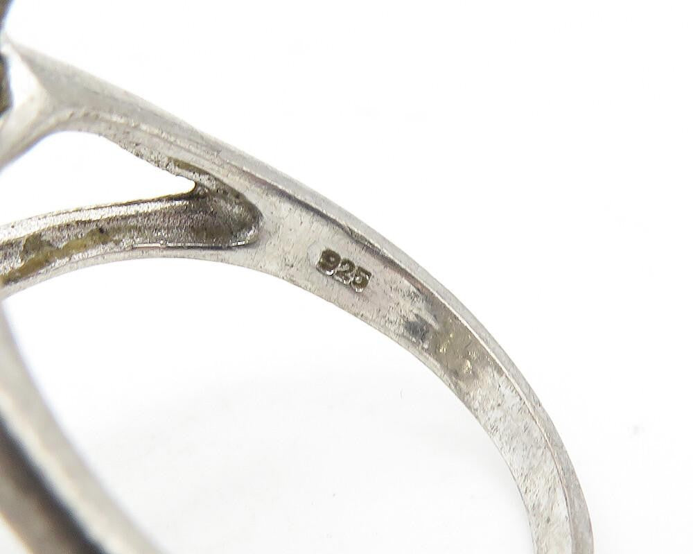 925 Sterling Silver  Vintage Topaz Open Fish Motif Band Ring Sz 9  RG11301