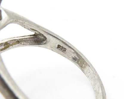 925 Sterling Silver  Vintage Topaz Open Fish Motif Band Ring Sz 9  RG11301