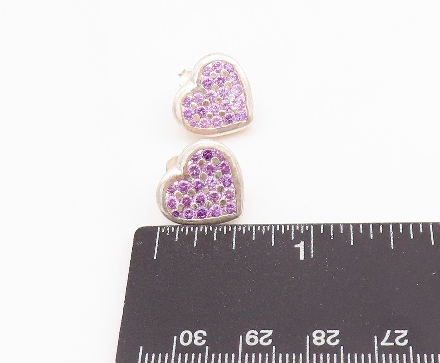 925 Sterling Silver Vintage Earrings Round Cut Amethyst Love Heart  EG13640