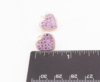 925 Sterling Silver Vintage Earrings Round Cut Amethyst Love Heart  EG13640