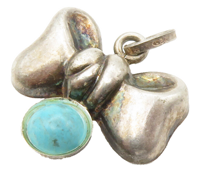925 Sterling Silver  Vintage Turquoise Bow Tied Ribbon Motif Pendant  PT11302