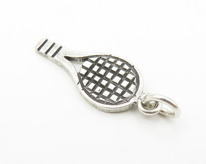 925 Sterling Silver  Vintage Petite Etched Tennis Racket Drop Pendant  PT8184