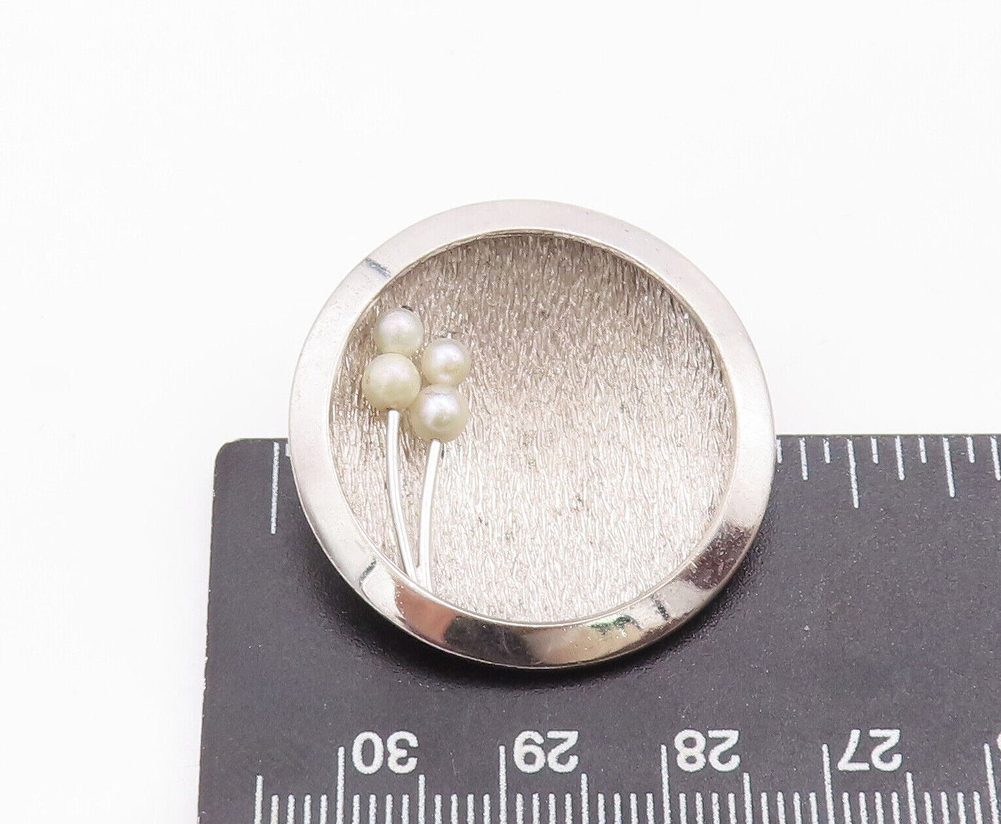925 Sterling Silver Vintage Brooch Pin Designer Rough Finish Beaded Dome BP10922