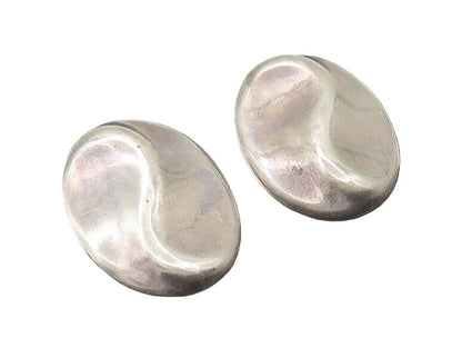 MEXICO 925 Silver  Vintage Shiny Modernist Non Pierce Drop Earrings  EG10514
